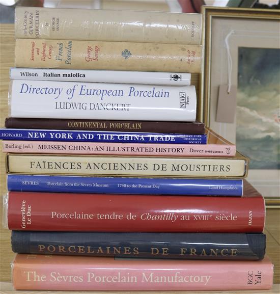 A quantity of reference books relating to porcelain including Sevres, Faience, Meissen, Maiolica, etc.